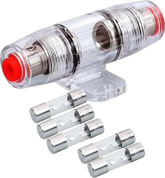 FHZ1U5-5 1pc 4 8 AWG AGU Fuse Holder with 5pcs Fuses Zinc Die Cast Nickel Plated 5 Amp 15220