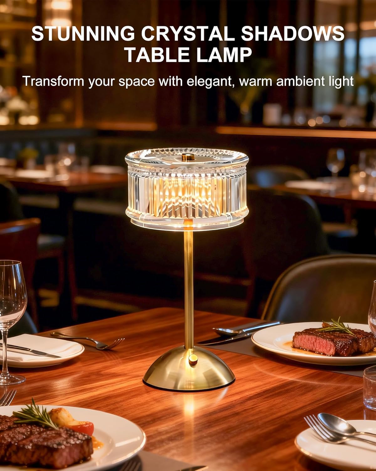 Cordless Table Lamp, Crystal Rechargeable Battery Operated Lamp, 3-Color Stepless Dimmable Touch Lamp, 2000mAh Portable LED Nightstand Lamp for Restaurant, Bedroom, Patio, Antique Bronze
