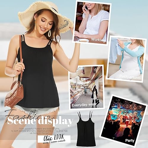 Miniatura 4 de Camiseta sin mangas plisada para mujer con copa de brasier incorporada, casual, fluida, con correa ajustable (S-4XL)