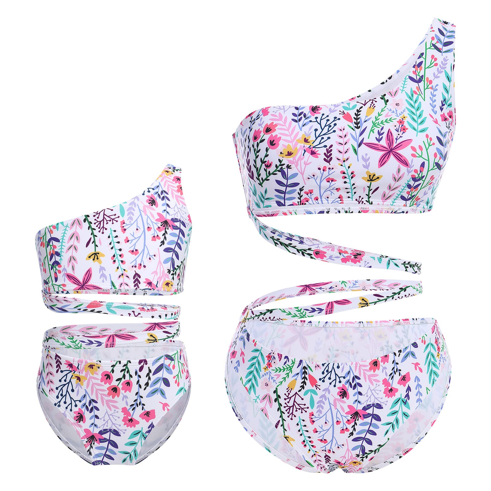 Mommy and Me Family Swimsuits One Piece Ruffle Leaves Printed Women Girls Monokini Bathing Suit QZ019 XL