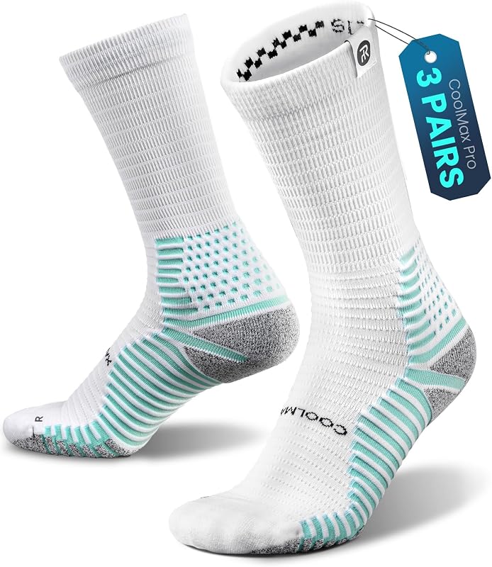 Rahhint Coolmax Quick Dry Anti Blister Compression Running Socks, Anti Slip Cushion Anti Pilling 3 Pairs for Marathon Hiking