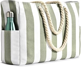 oscaurt Large Beach Bag Stripe Women\'s Tote with Zip Waterproof Beach Bags for Women Handbags for Pool Shopping Picnic Holiday Essentials