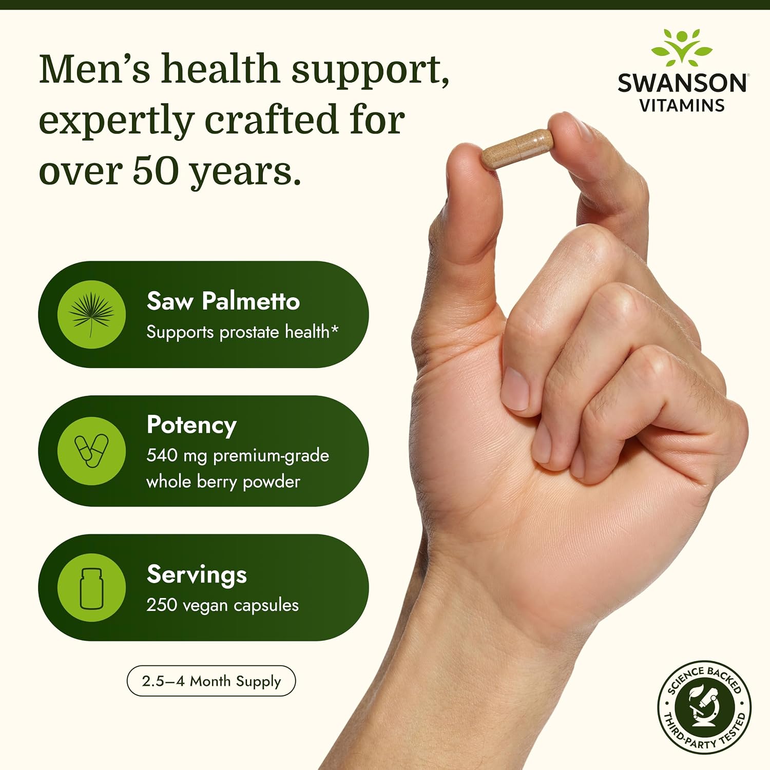Swanson Saw Palmetto Full Spectrum Herbal Supplement for Men Seeking Prostate, Hair, and Urinary Health Support - 540 mg (250 Vegan Capsules)