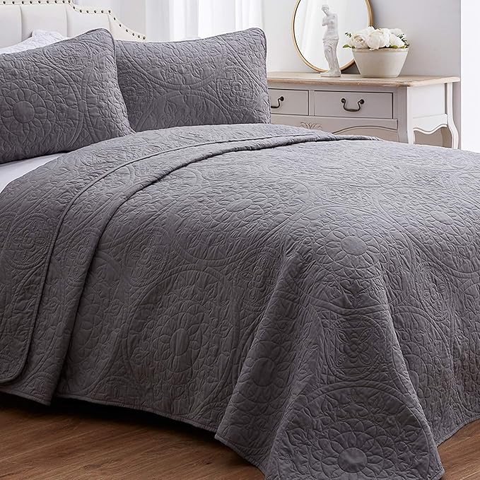 SEMECH Quilts Queen Size Bedspreads Cotton Coverlets, Grey