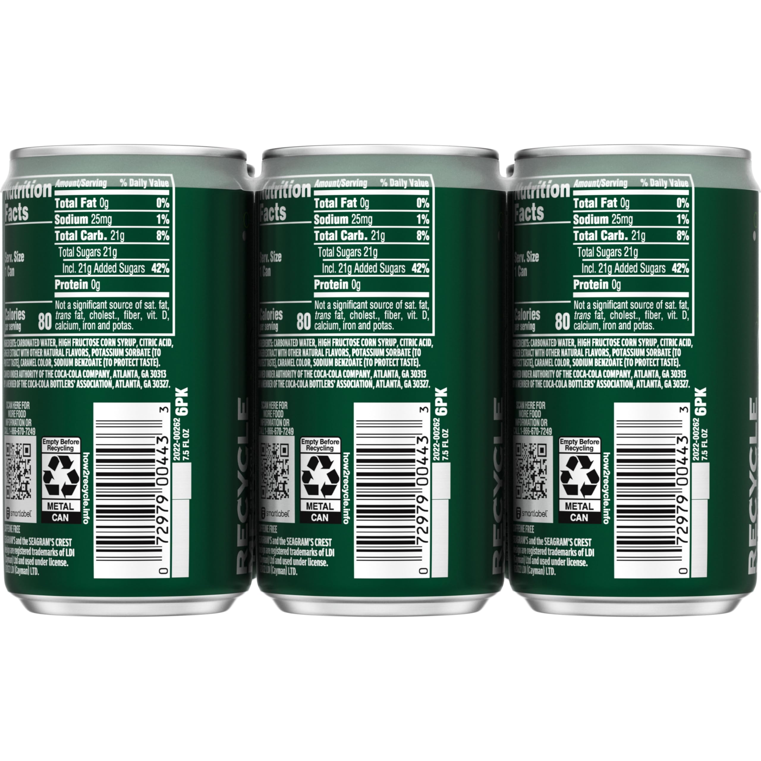 Seagram's Ginger Ale, 7.5 fl oz, 6 Count