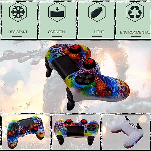 Miniatura 3 de Funda de silicona para controlador PS4, 2 fundas antideslizantes con 10 empuñaduras de joystick, 2 pares L2 R2, 4 piezas de barra de luz LED para