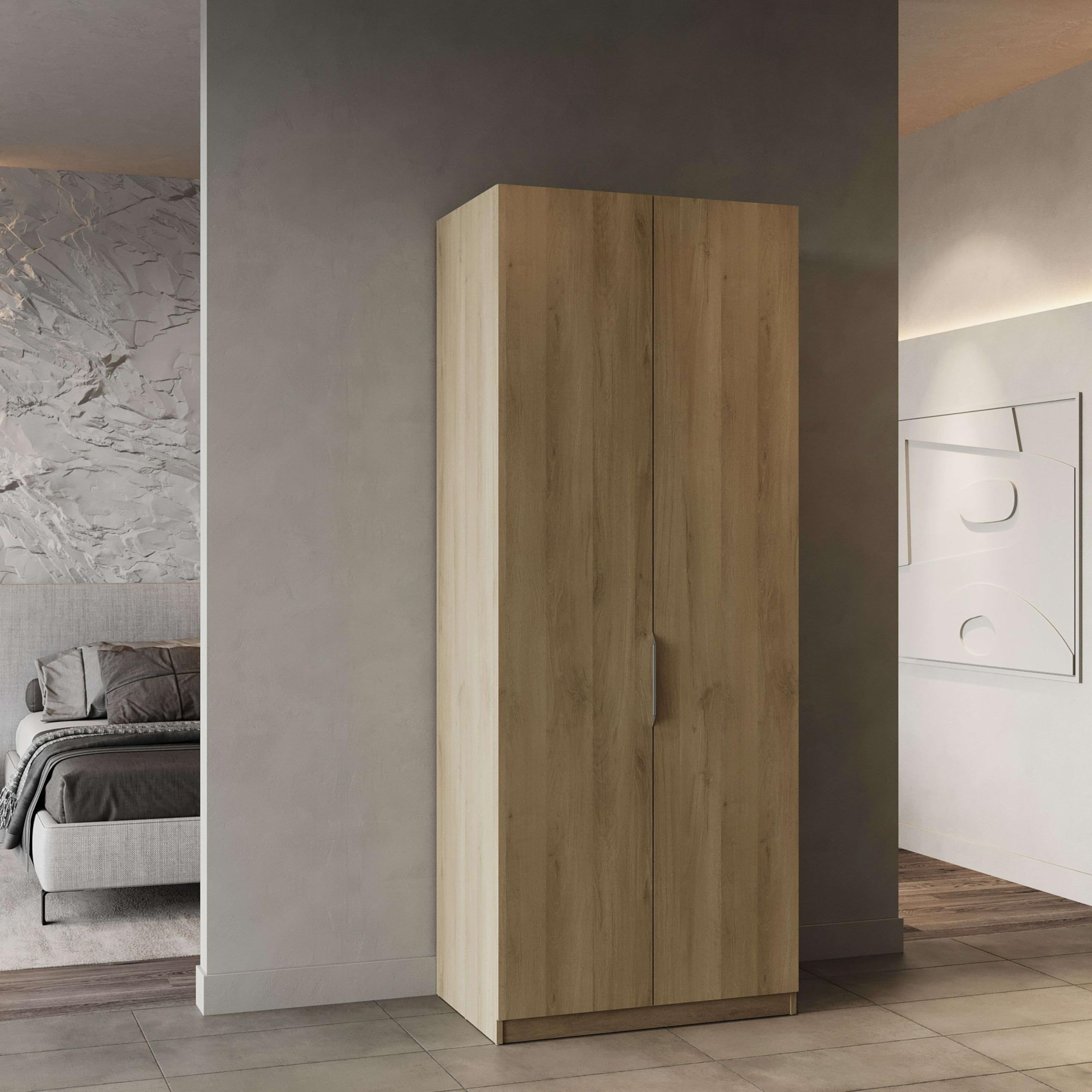 Demeyere 391388 Armadio a 2 Ante 1 Nicchia Moderno, Colore Rovere Kronberg, 79.4 x 51.1 x 203 cm, Legno Ingegnerizzato, Grigio