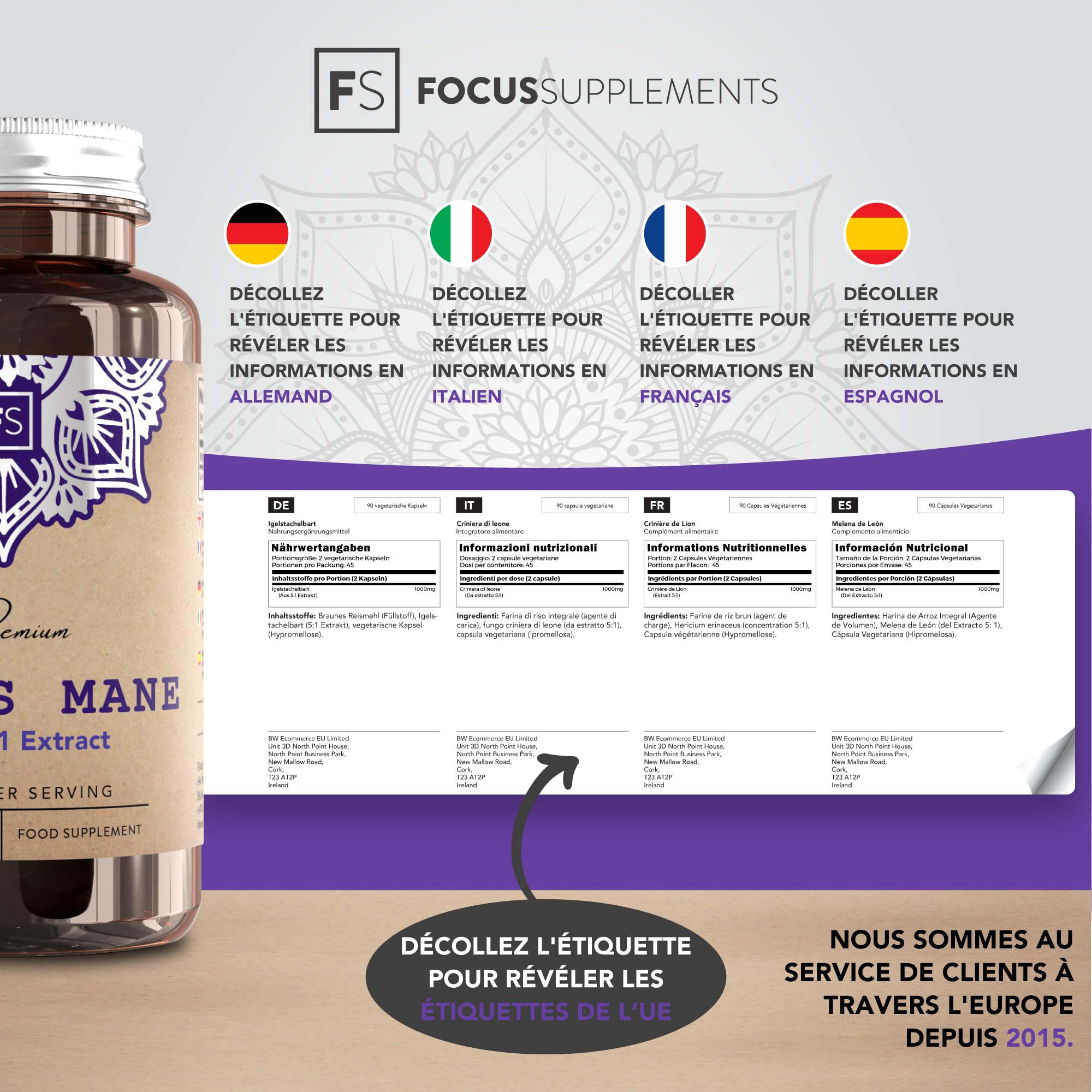 FS Lions Mane, 180 Gélules, 1000mg Extrait 5:1 Mushroom | Extrait de Lion's Mane 5:1 | Formule Champignon Haute Teneur | Sans OGM, Gluten & Produit Laitier | Fabriqué au Royaume-Uni
