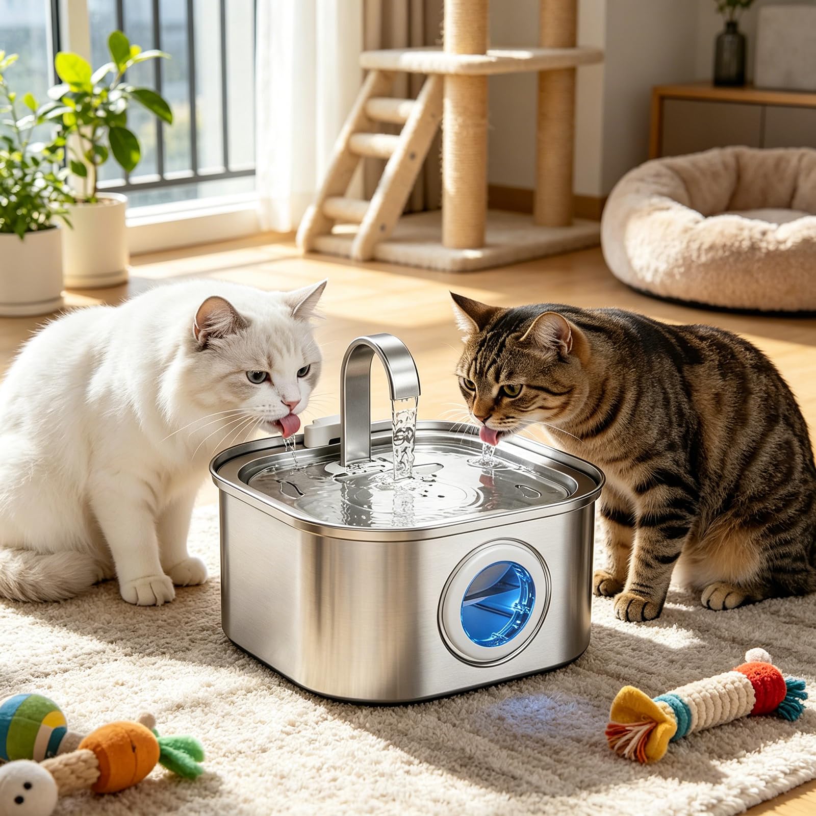 Fuente para Gatos de Acero Inoxidable con arqueado