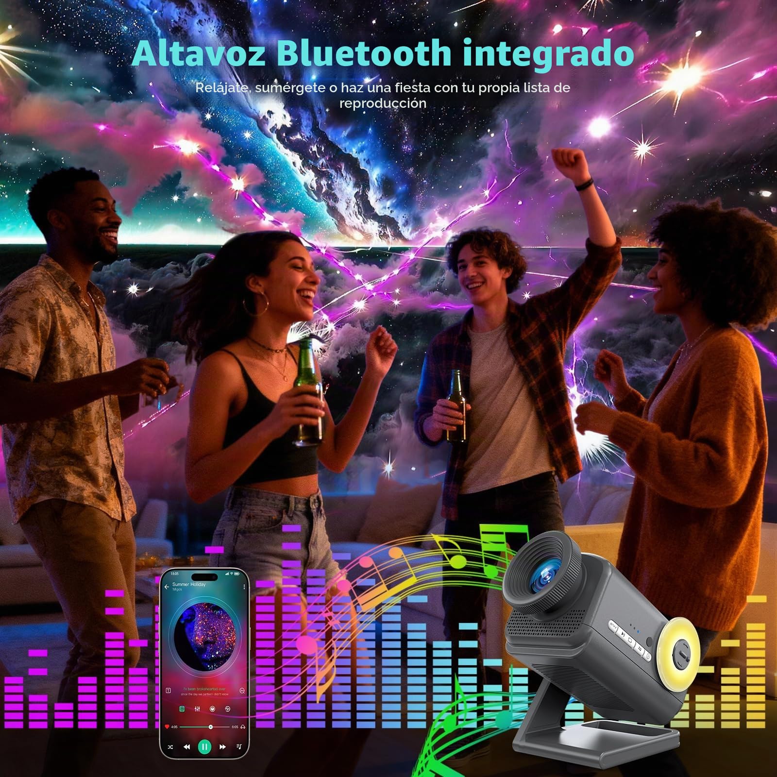 anysun Proyector Estrellas Galaxia 3D, 60 Temas Dinámicos Altavoz Bluetooth | Mando a Distancia, Luz Nocturna, Proyector Techo Aurora y Nebulosa para Dormitorio, Niños, Adultos, Fiestas, Regalo