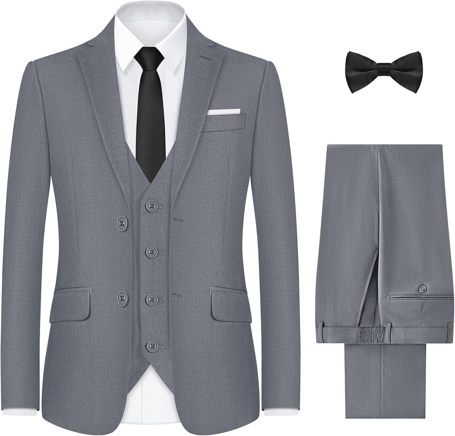 ELPA ELPA Men's Suit with Stretch Fabric 3-Piece Slim Fit Suit with 3 Fit Options (Short/Regular/Tall)