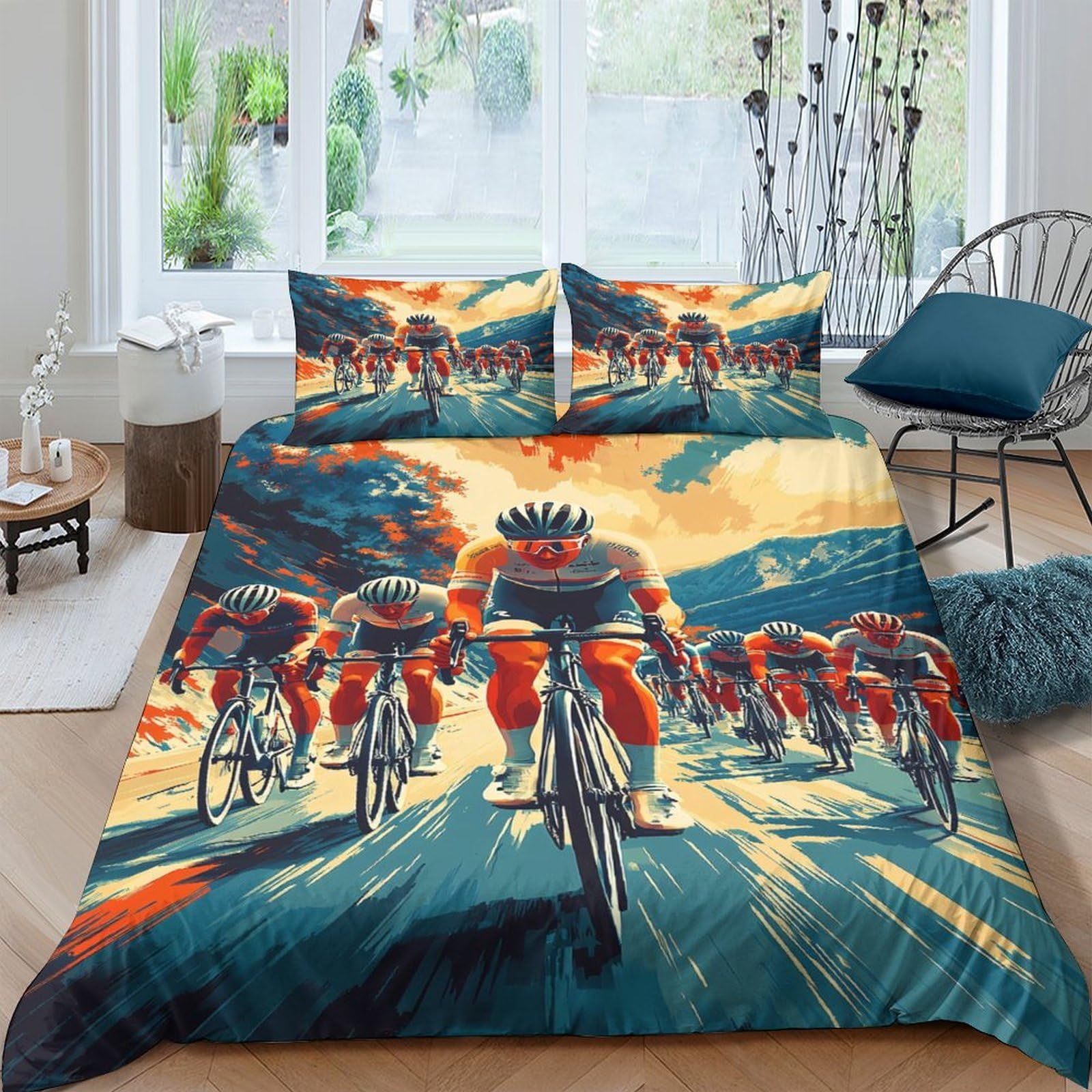Ctjqhvkz Style-7 3D Printed Cycling Race Fitted Sheet Microfiber Soft Breathable Sunset Road Bed Cover For Bedroom Dorm Decor Single（135X200cm）