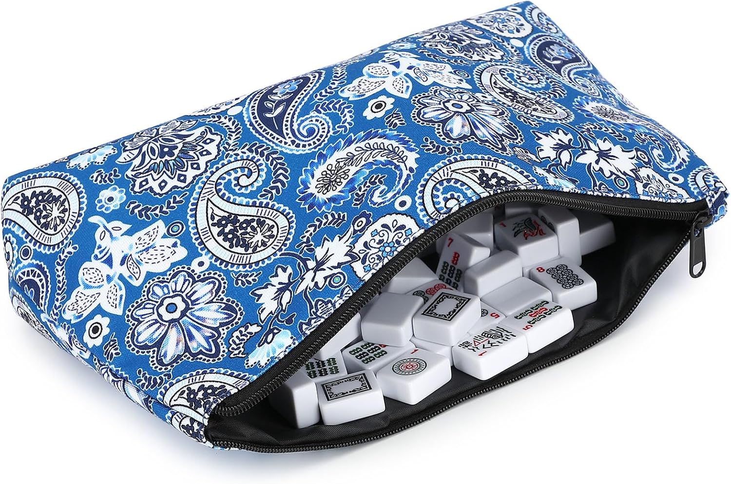 Suncle Mahjong Tiles Storage Bag, 1.2 Inch Standard American Tiles, Blue Printed