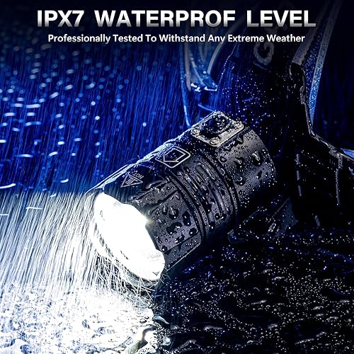 Miniatura 7 de FINICO Linterna frontal LED recargable de 990000 lúmenes altos, 95 horas de luz de cabeza de larga duración con zoom e impermeabilidad IPX7 y 12