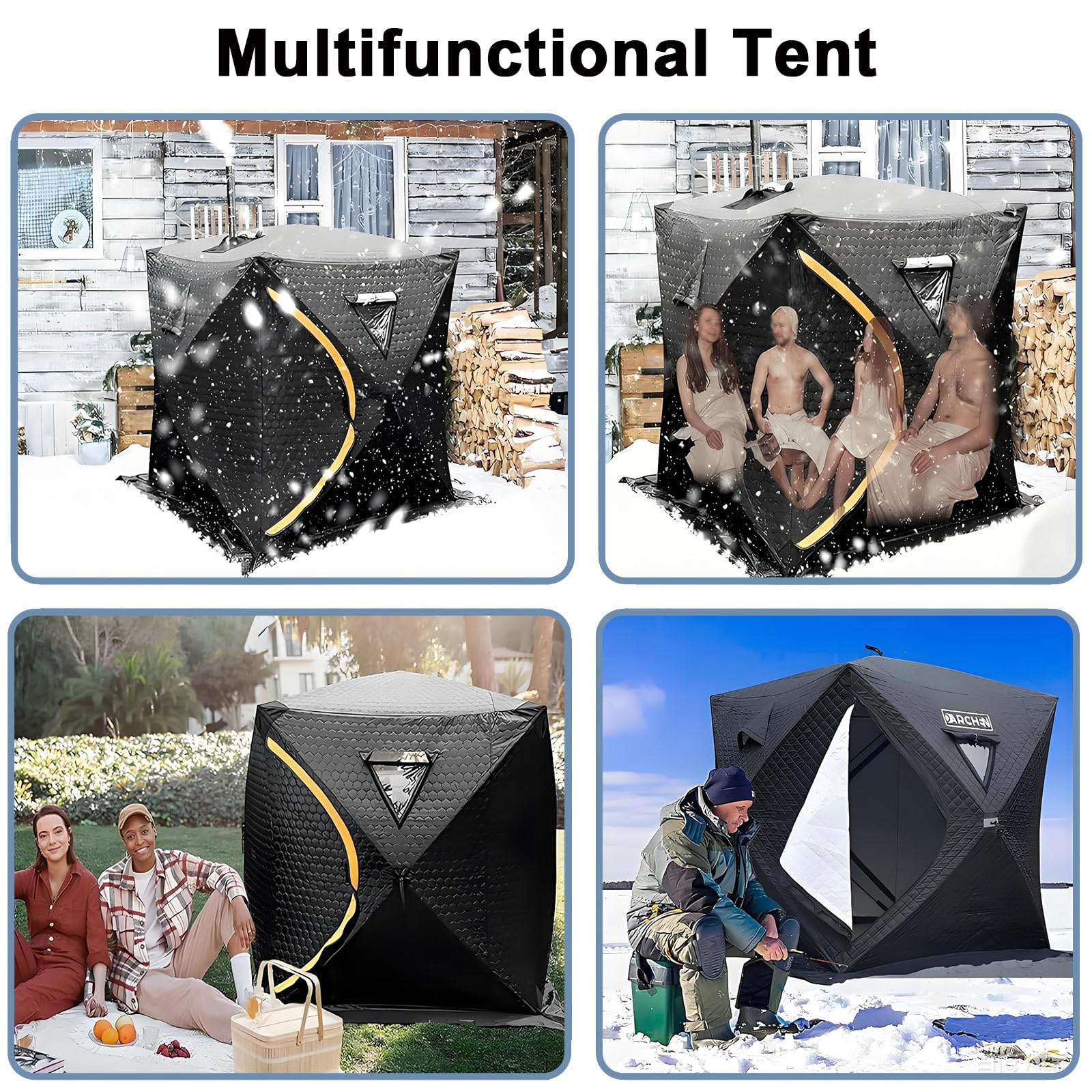Tragbares Angelzelt 3-5 Personen, Tragbares Outdoor-Saunazelt mit Tragetasche, Tragbares Isoliertes Eisfischerzelt, Saunazelt für Den AußEnbereich Camping und Schneefischen Black-1.8m