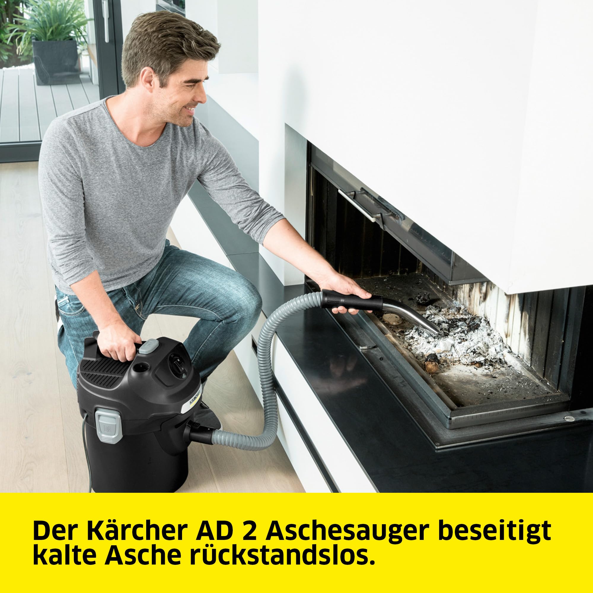 KÄRCHER AD 2 Aschesauger und Trockensauger perfekt für die Kaminreinigung und Pelletofen Reinigung (mit Filterreinigung, 14-Liter-Metallbehälter, ohne Schmutzkontakt), (L x B x H) 345 x 330 x 440 mm