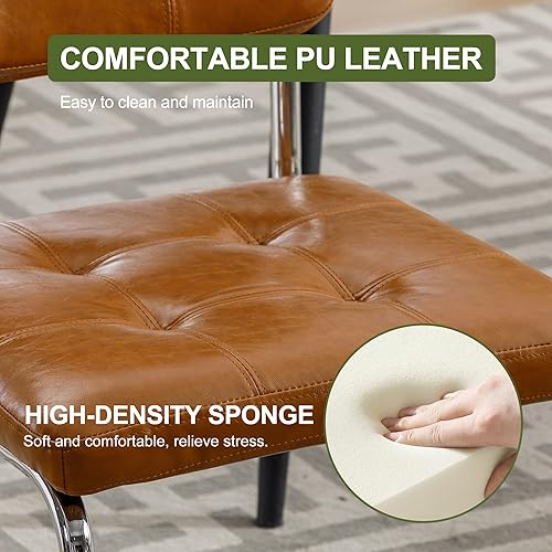 Miniatura 5 de Forevich Juego de 2 sillas de comedor modernas de mediados de siglo, sillas laterales tapizadas sin brazos con patas cromadas de metal para sala de