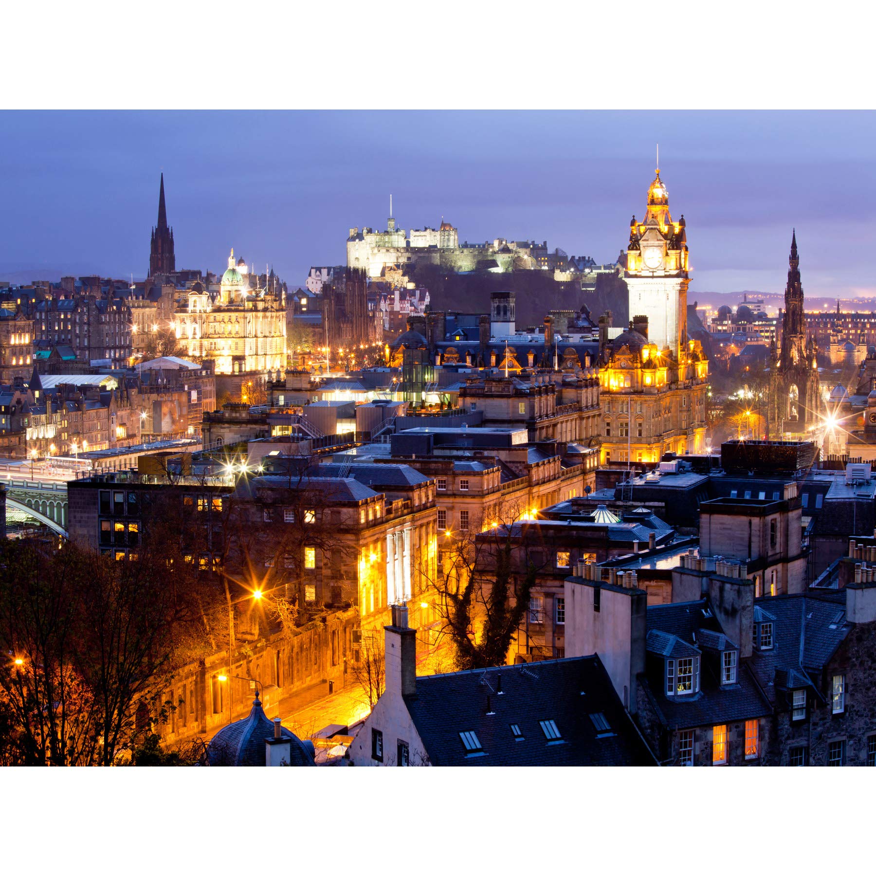 Wee Blue Coo Photography Cityscape Edinburgh Scotland Castle Scott Monument Night Canvas Print