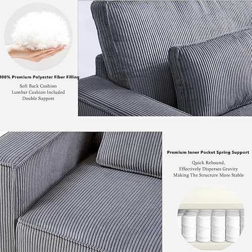 Miniatura 5 de HIFIT Sofá de 105 pulgadas de ancho con 4 asientos profundos y 2 almohadas lumbares, cómodo sofá nube con reposabrazos extra ancho, tela de pana