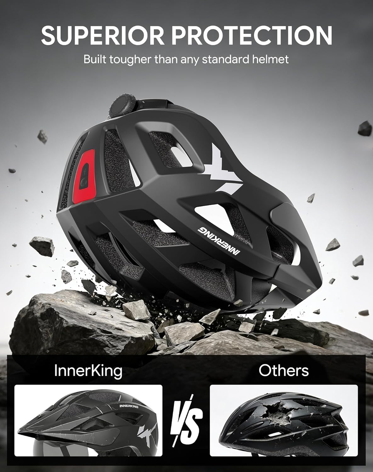 InnerKing Bike Helmet for Adults, Lightweight Mountain Bicycle Helmet with USB Rechargeable Rear Light Detachable Magnetic Goggles, Road Bike Helmet with Visor for Men Women