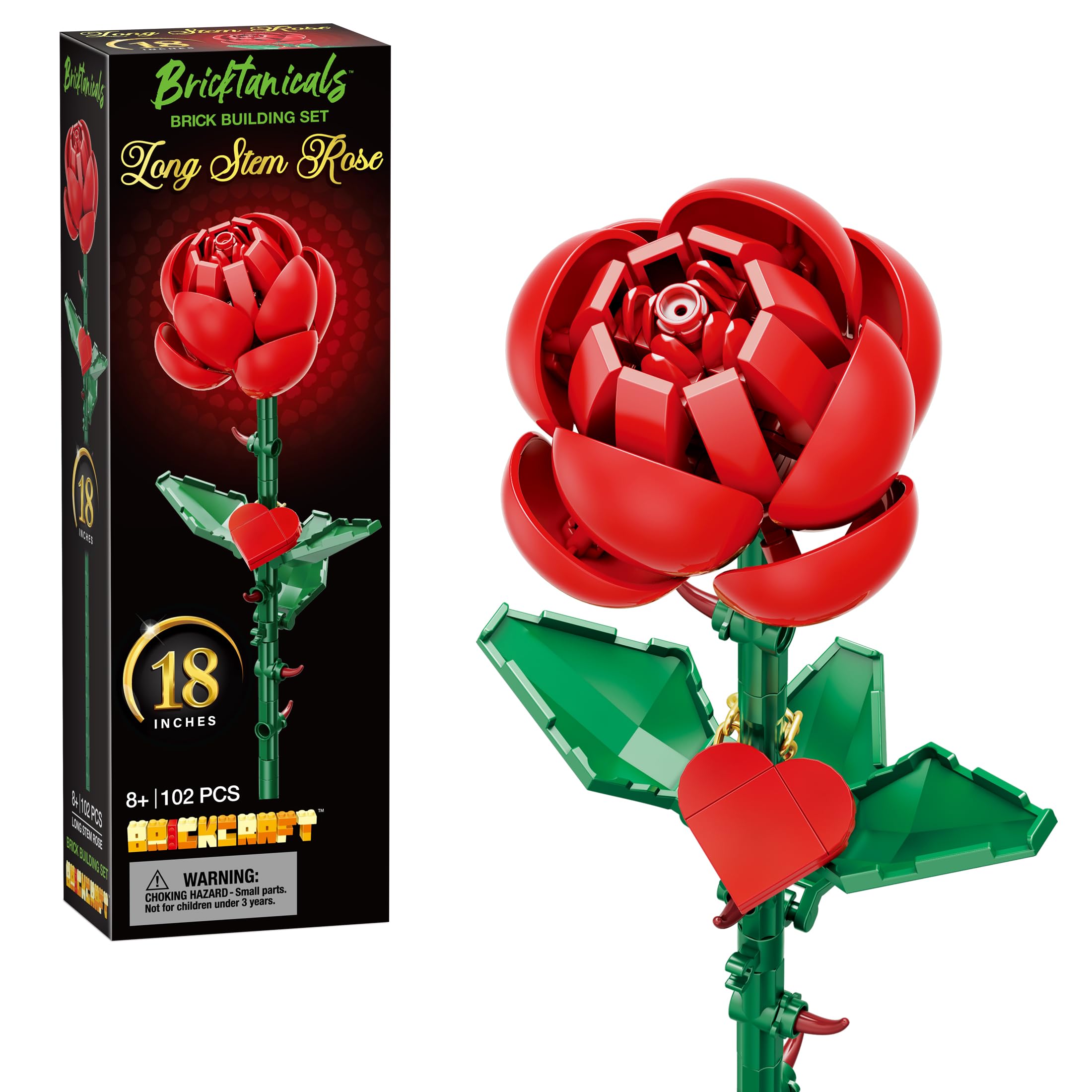 Amazon.com: Brickcraft Long Stem Rose Building Bricks Set, 102 PCS