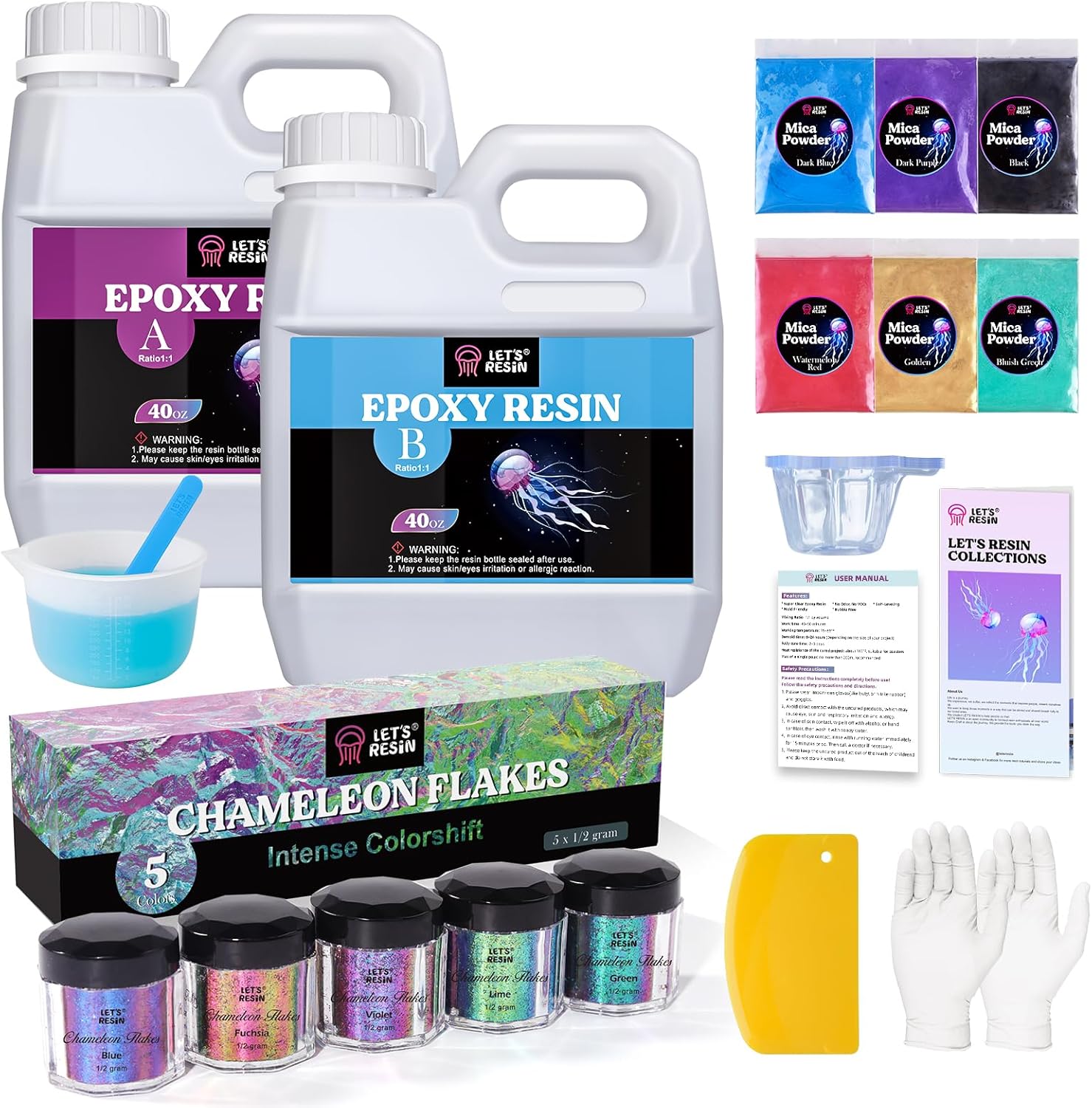 Bundle Set of Chameleon Flakes and 80oz Crystal Clear Casting Resin Kit