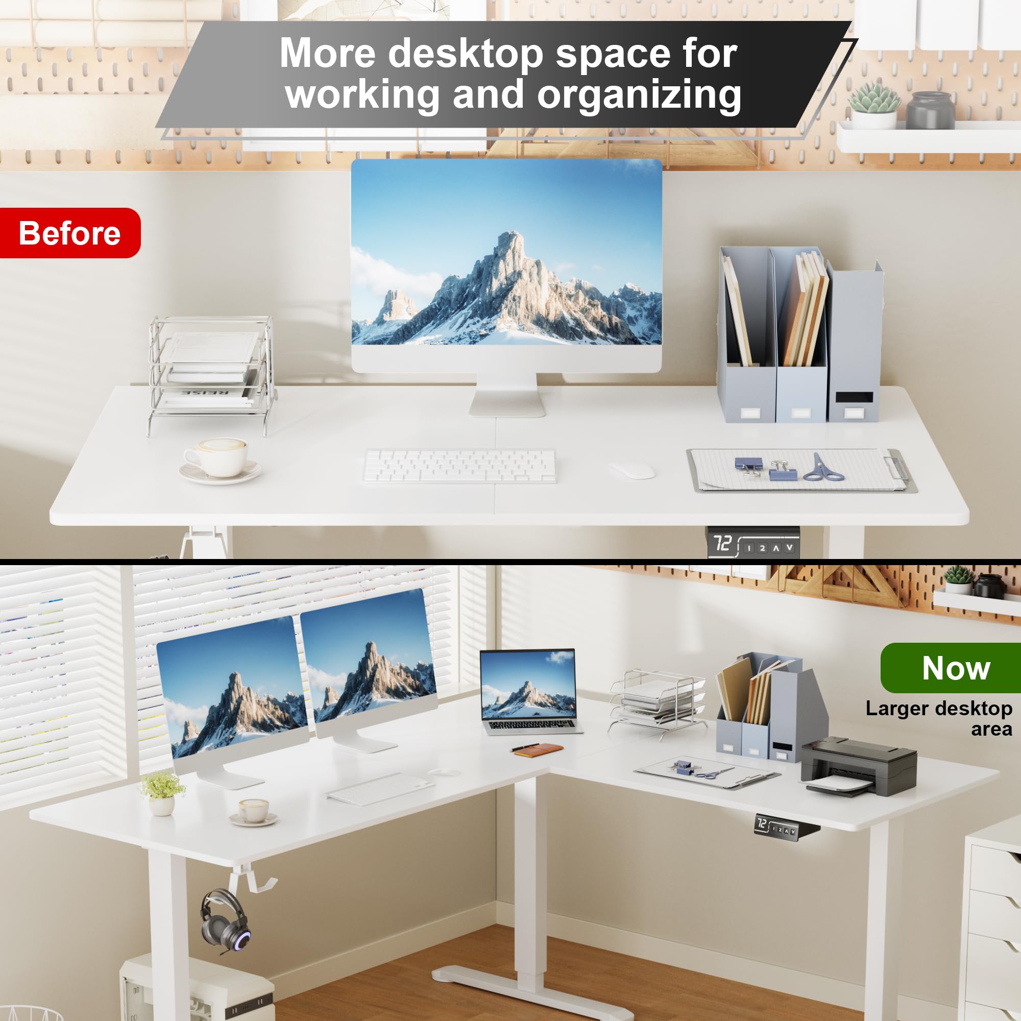 Snapklik.com : L-Shaped Corner Standing Desk, Electric Height ...