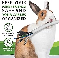Vista 6 de Small Pet Select Funda de cable resistente, color blanco, de 10 pies, protector de cable eléctrico y cable ultra duradero para conejos, perros