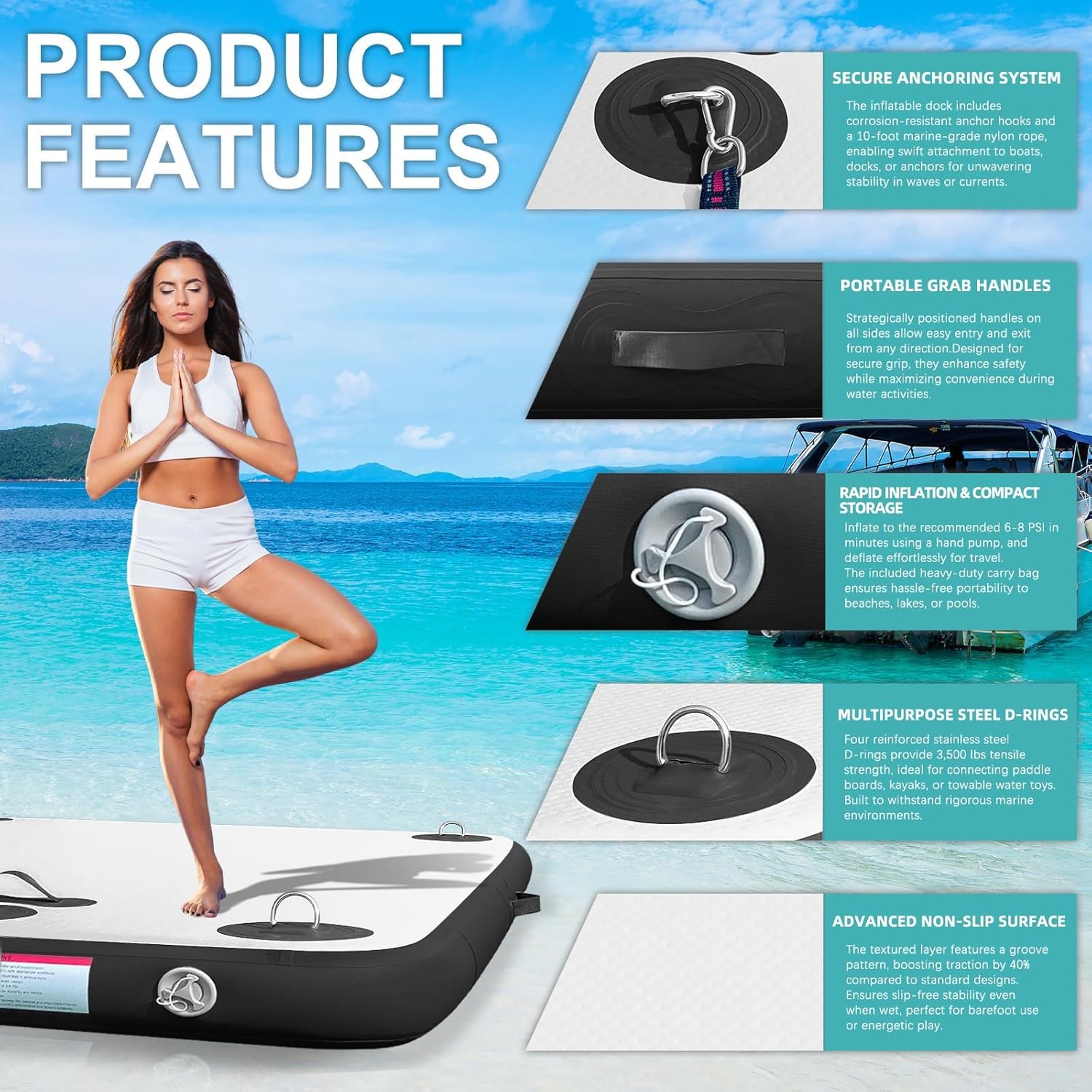 AWSUM 8ft x 6ft Inflatable Floating Dock Non-Slip 8FT Inflatable Water Hammock Round Floating Ring Circle Dock for Pool Beach Lake Ocean