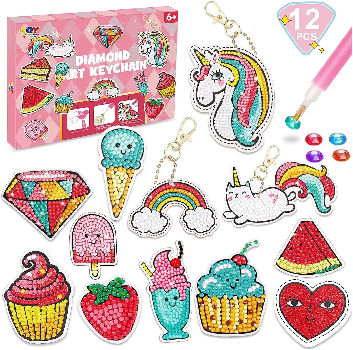 SYOSI Diamond Painting Kit With Keychains, Crafts for Girls Ages 8-12, Diamond Art, Dot Gem Art Kits, Arts and Crafts for Kids, Unicorn Painting Kit