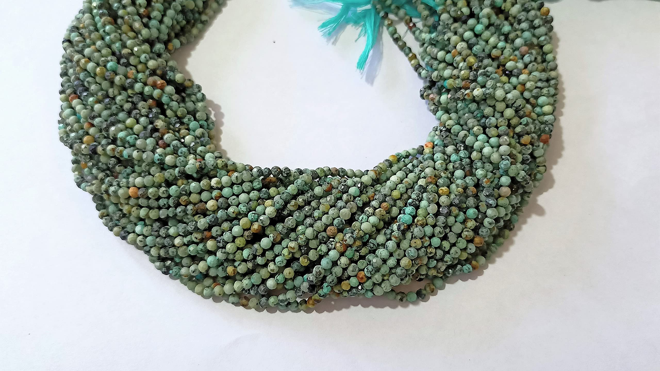 Naturalny tybetański turkus fasetowane okrągłe koraliki około 3 mm | sznurek 30 cm | koraliki do biżuterii DIY - kolczyki, naszyjnik, bransoletka, łańcuszek na kostkę (10)
