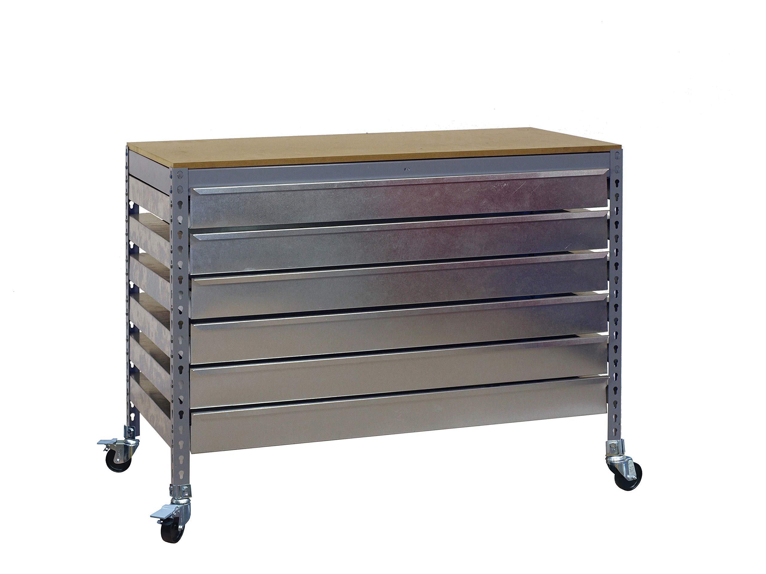 Simon Rack Banco de Trabajo Taller con Ruedas 1510x760 mm - BT5 | 6 Cajones, Tablero madera 16 mm, Capacidad Carga 120 kg, Gris , Pintura anticorrosión, Montaje sistema clic