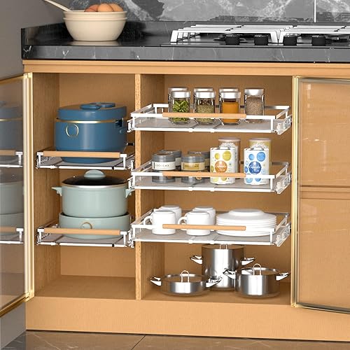 Miniatura 4 de KIKIBRO Organizador de cajones extraíbles estantes de almacenamiento deslizantes expandibles resistente mejor uso de gabinetes debajo del fregadero