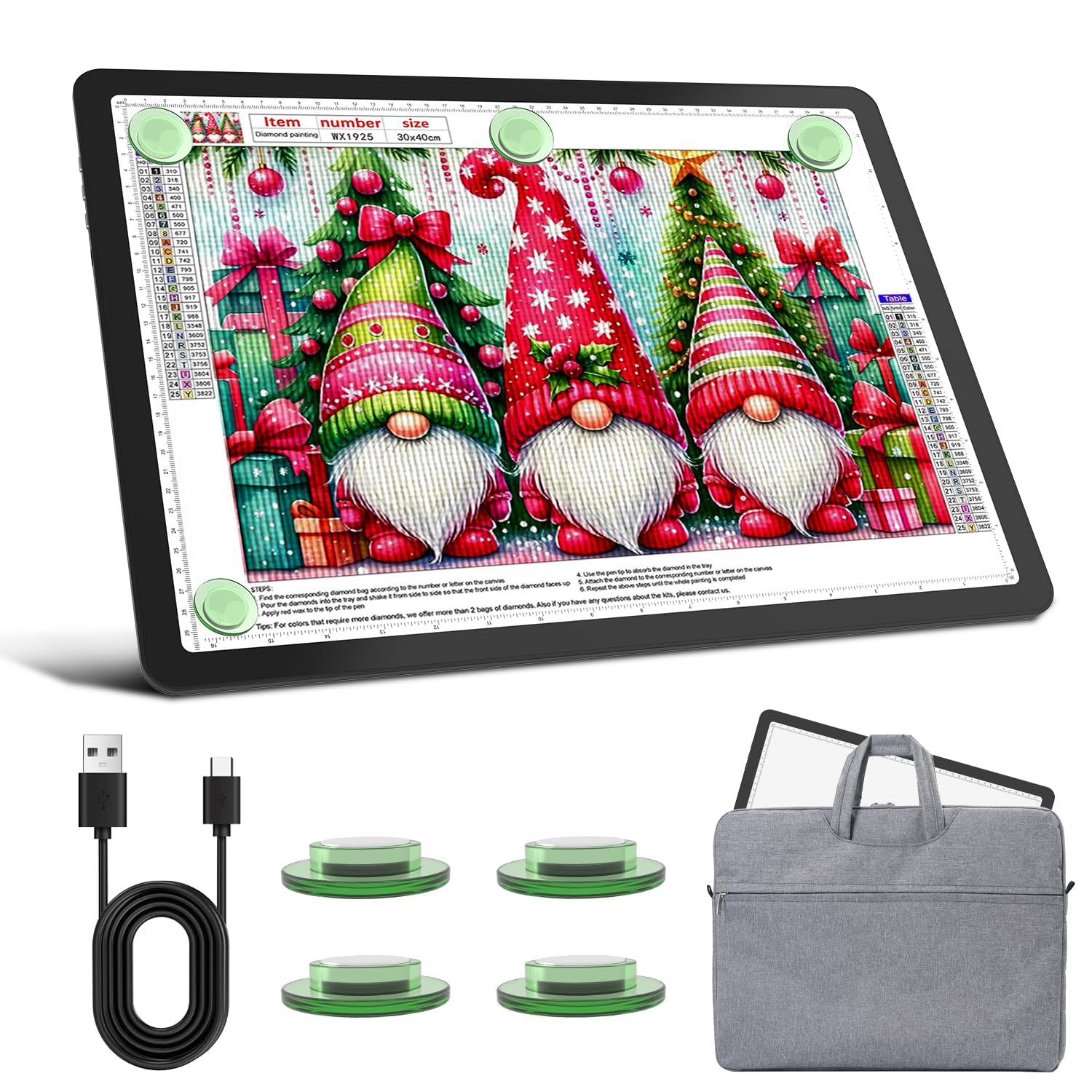 Rechargeable A3 Diamond Art Light Board with Carry Bag, 5600 Lux Tracing Light Box with Side Physical Buttons, 3 Colors & 6 Levels of Brightness, LED Light Pad for Diamond Painting, Weeding Vinyl