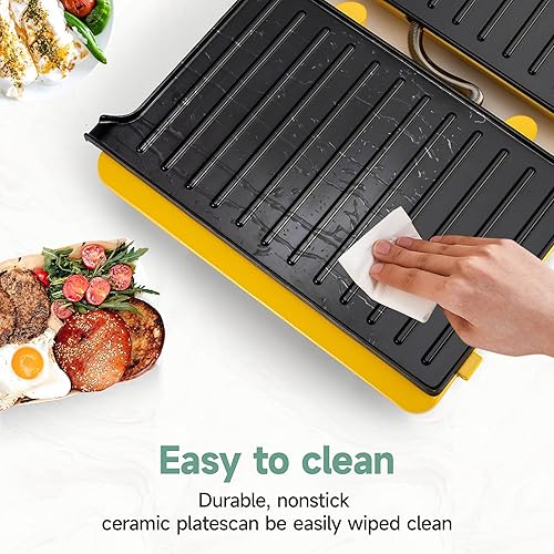 Miniatura 5 de SUSTEAS Parrilla eléctrica 3 en 1 para interiores, prensa Panini con platos de cocción antiadherentes, abre sándwiches gourmet de 180 grados,