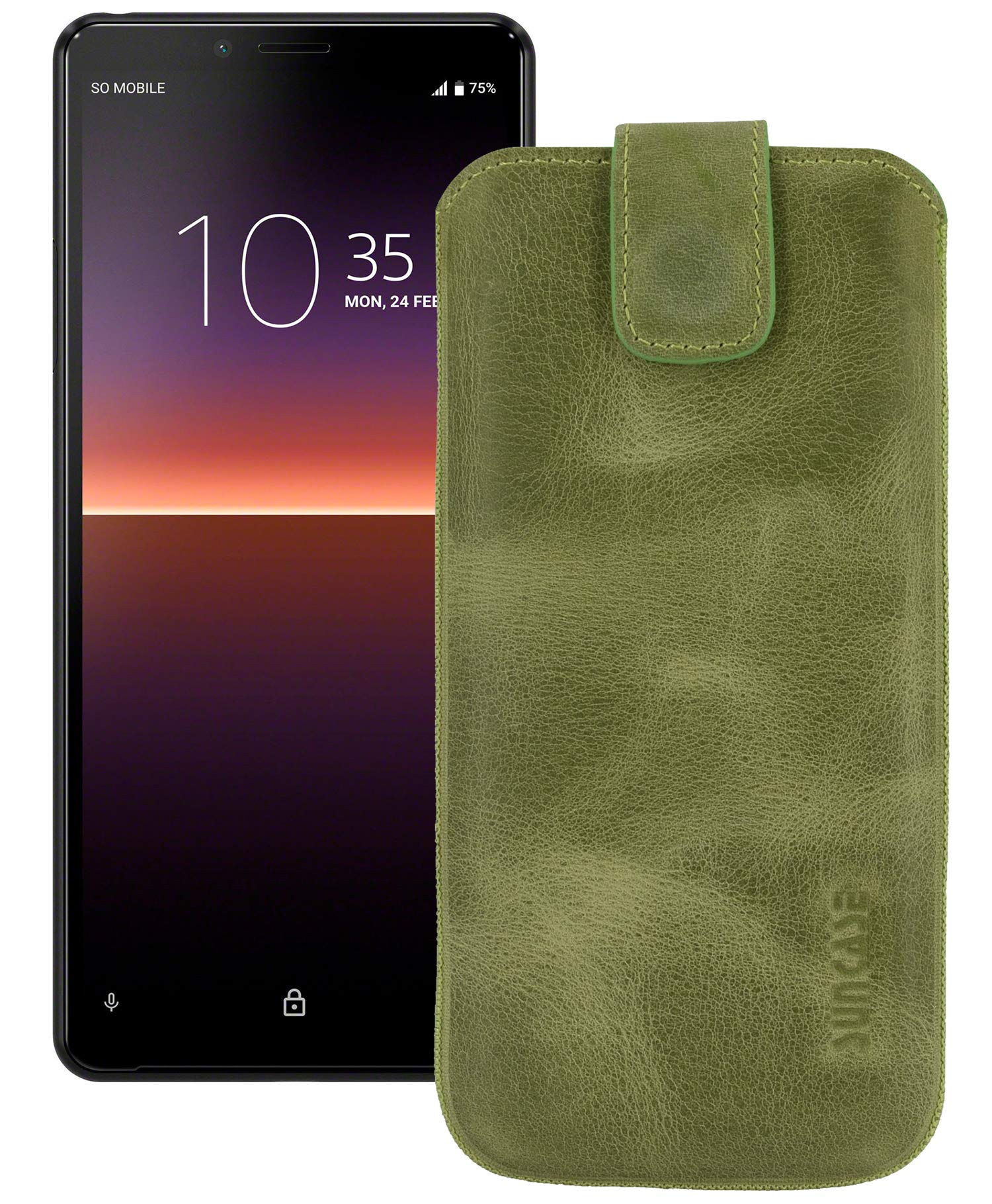 Mobile Phone Case Compatible with Sony Xperia 1 II 2 (2020) with Additional Case / Shell / Bumper Flap with Pull-Up Strap Leather Case in Antique Kiwi Green