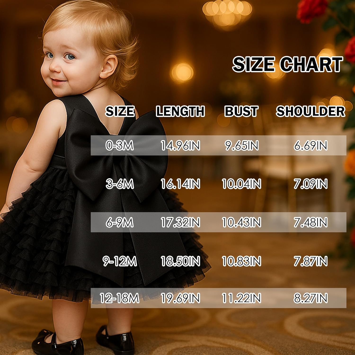 Baby Girl Black Dress Wedding Sleeveless V Neck A-line Bridesmaid Party Dresses Princess Tulle Ball Gown - Image 6