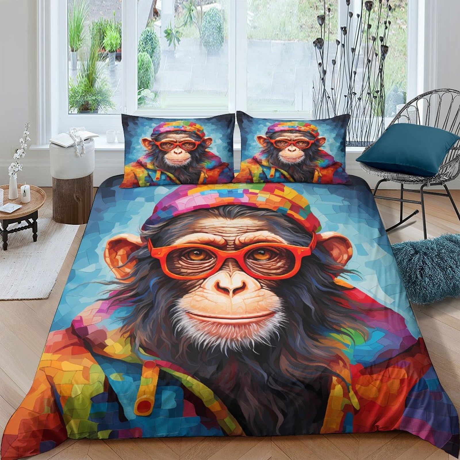 Ctjqhvkz Style-7 3D Printed Colorful Hipster Monkey Fitted Sheet Microfiber Soft Mattress Cover For Bedroom Dorm Stylish Decor Single（135X200cm）