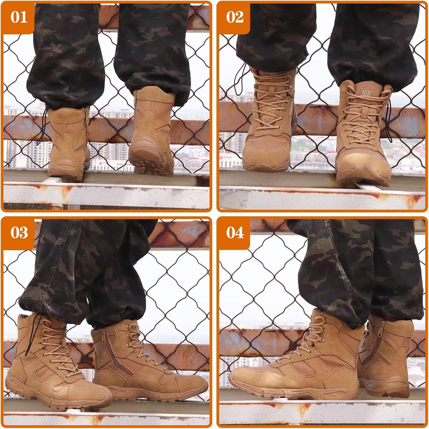 QUNLON Tactical Military Combat Boots Lightweight Desert Jungle Army Work Outdoor Motorcycle Boots Side Zipper - Image 6