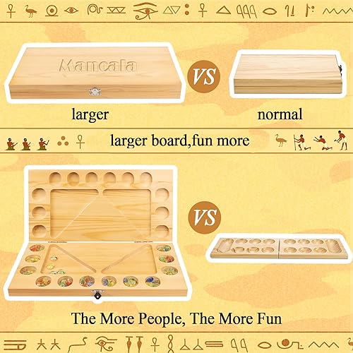 Miniatura 2 de Juego de mesa Mancala para 4 jugadores, tablero de Mancala plegable de madera maciza con piedras de vidrio multicolor, juego de estrategia de viaje