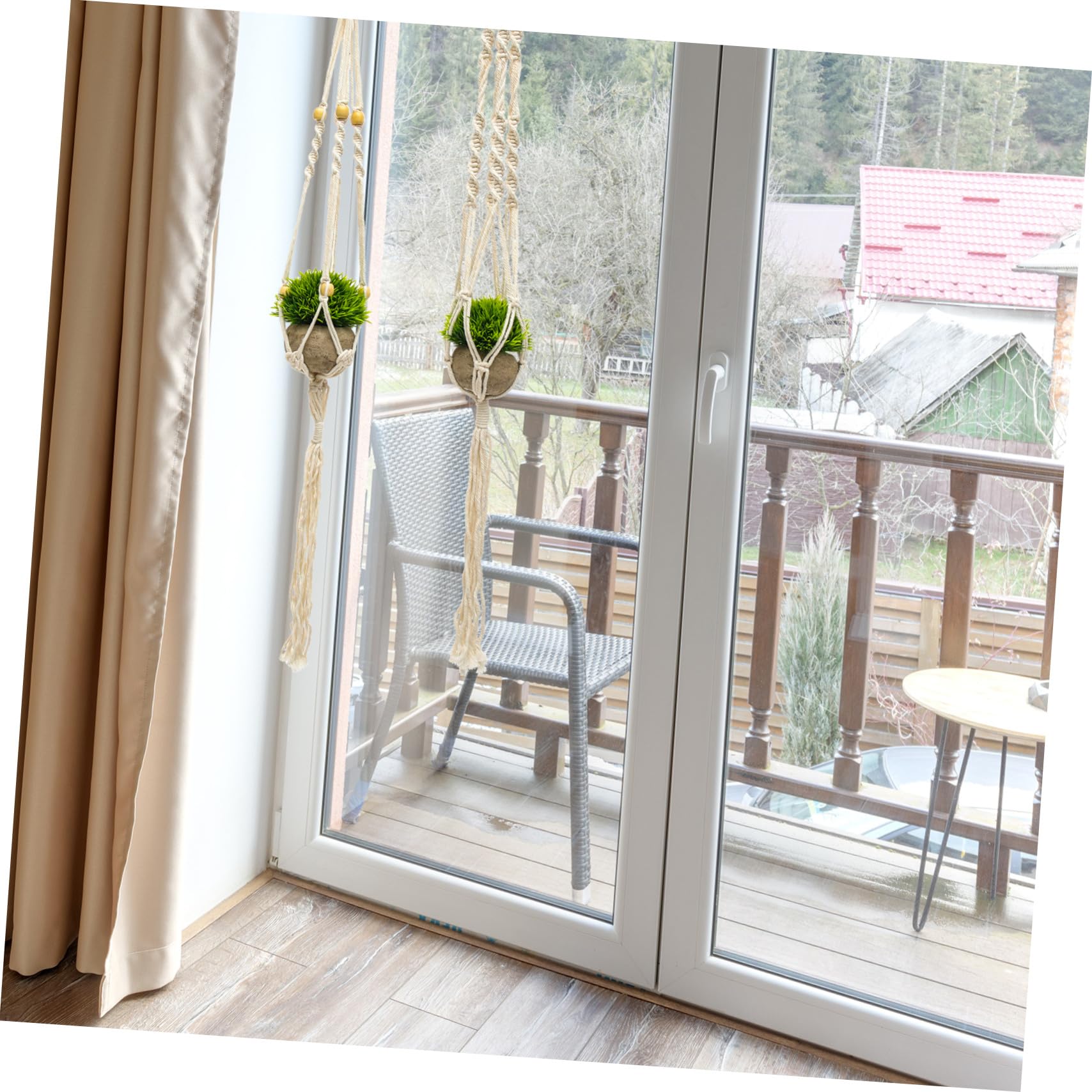Blumentopf Netzbeutel 4 Stück aus Baumwollseil mit Aufhängering | Makramee Textur, Beige Farbe, für Blumentöpfe und Pflanzen, Dekorativ für Wand und Zuhause