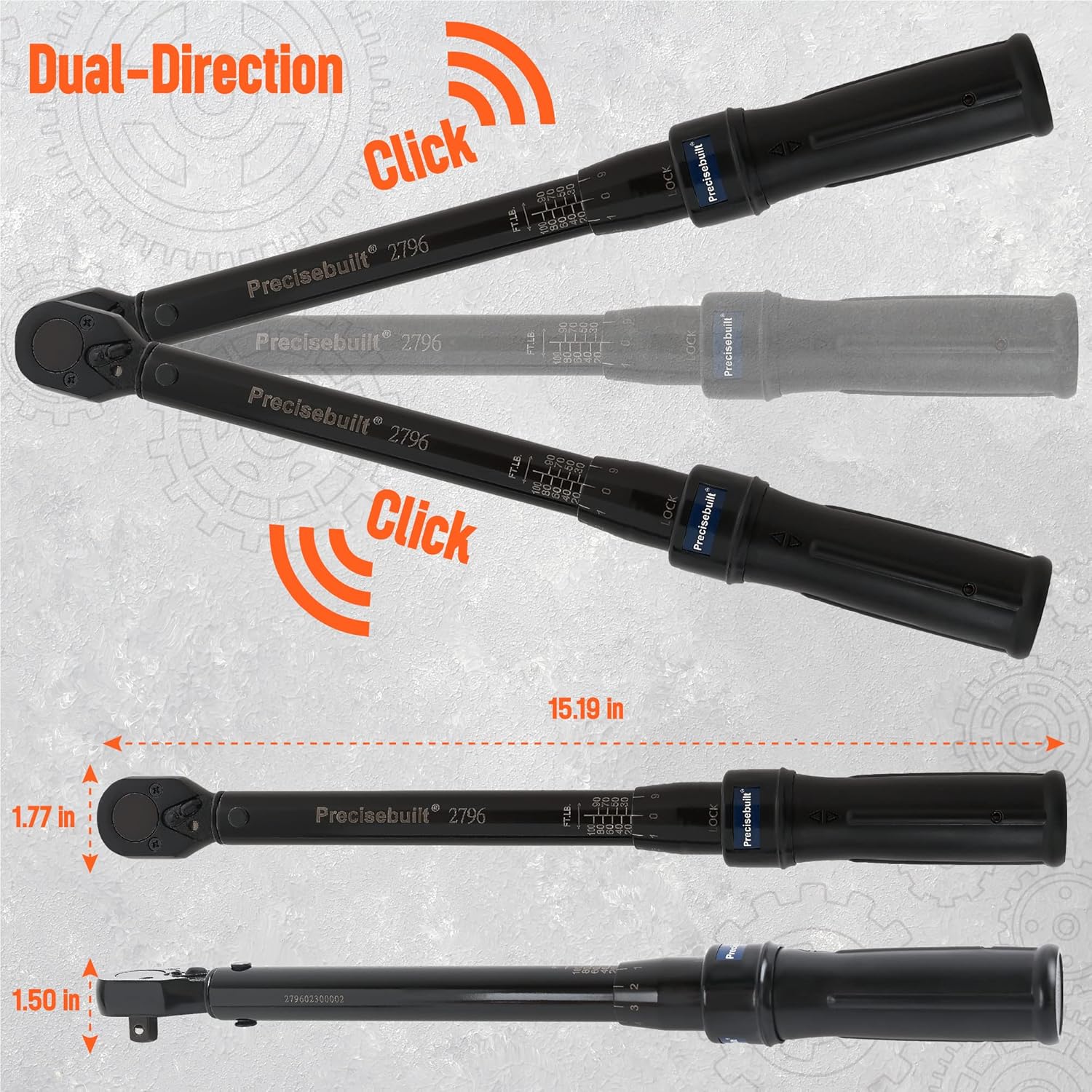 3/8" Drive 20-100 ft-lb Click Tech Torque Wrench