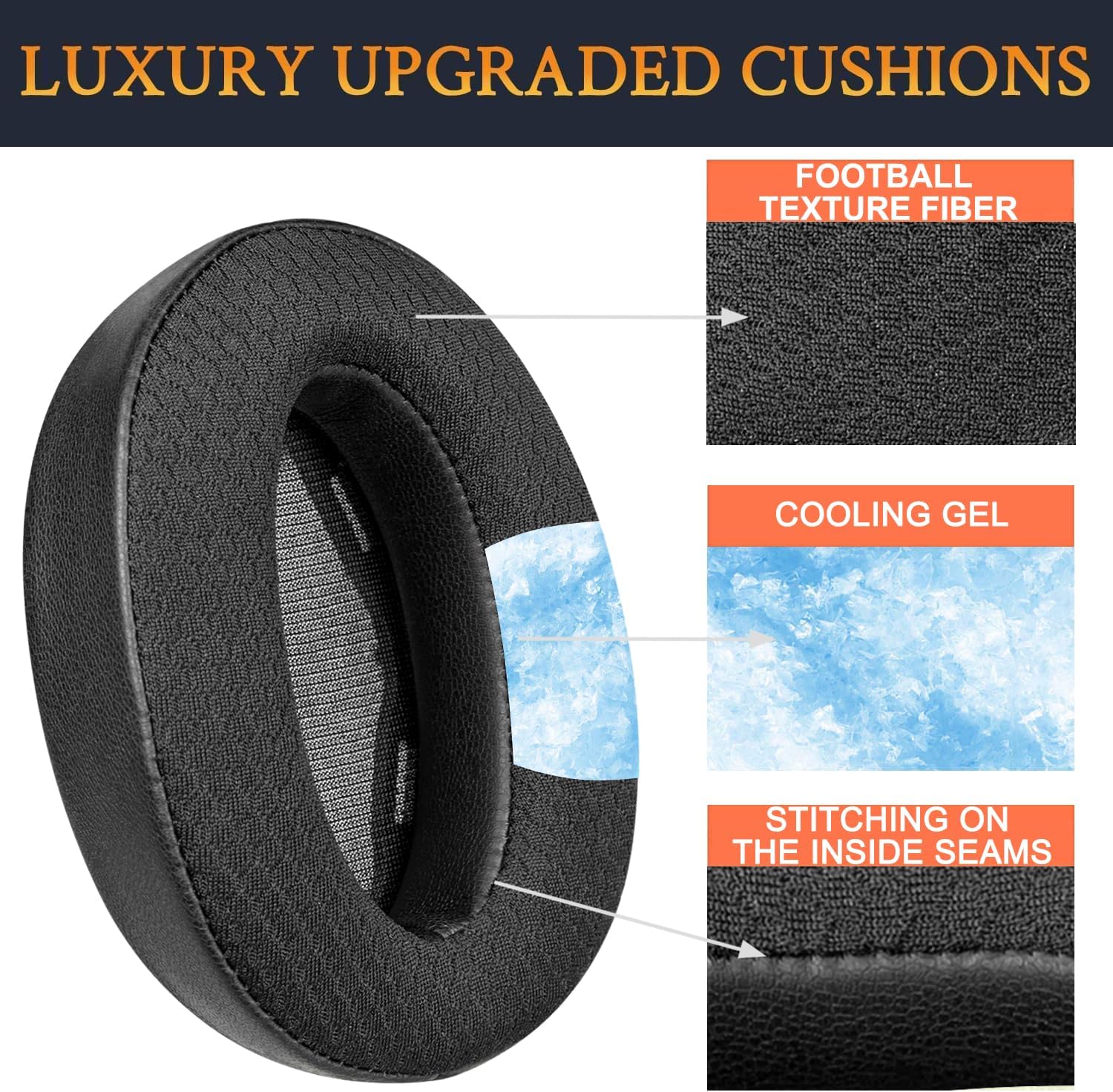 SOULWIT Cooling Gel Replacement Earpads for Sony WH-H910N H910 h.Ear on 3 Wireless Noise-Canceling Headphones, Ear Pads Cushions with Noise Isolation Foam - Black - Image 4