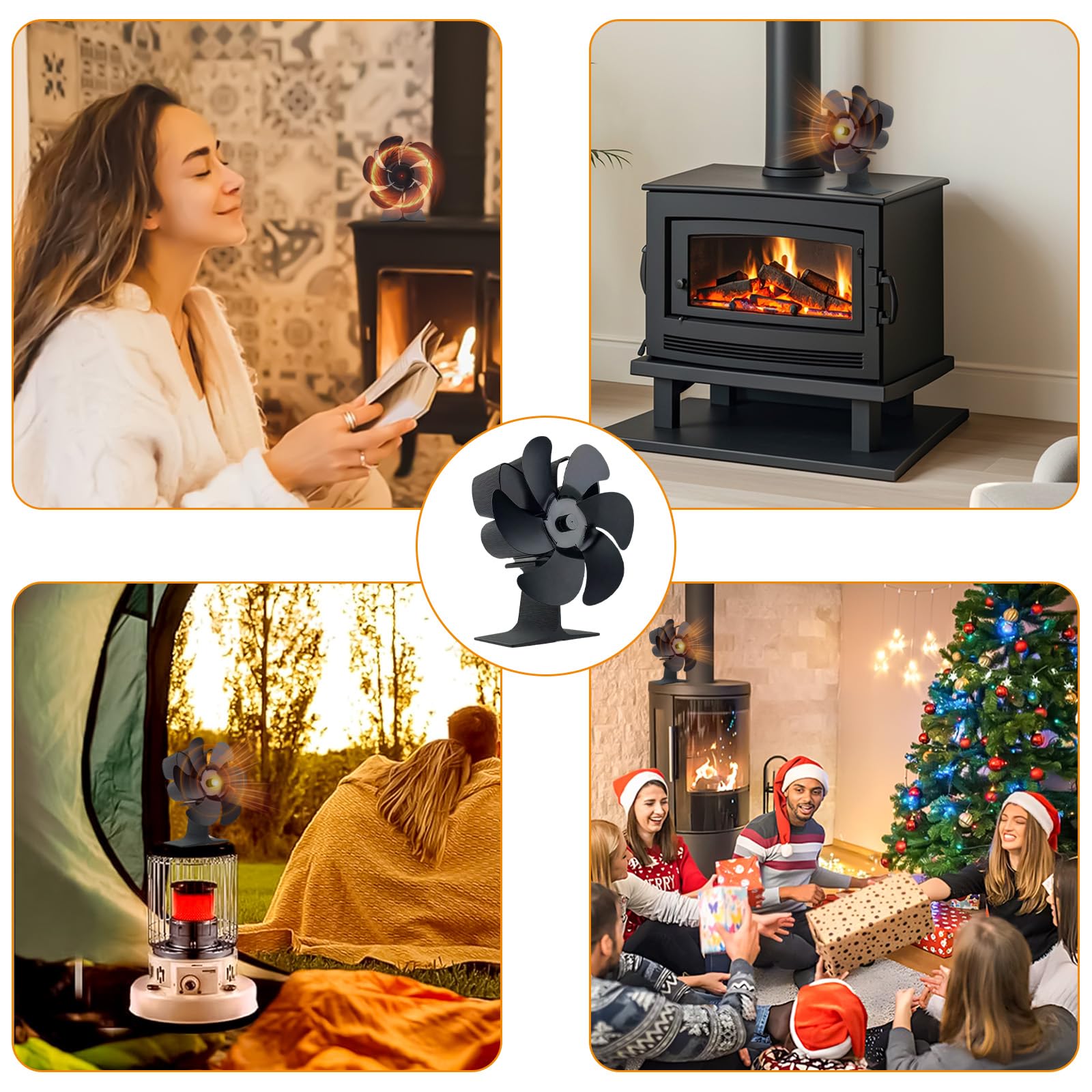 Ventilateur de Cheminée Thermodynamique, Économiseur d'Énergie avec Thermomètre, Diffusion de Chaleur Homogène pour Poêle à Bois, Cheminée, Sans Électricité Ni Piles