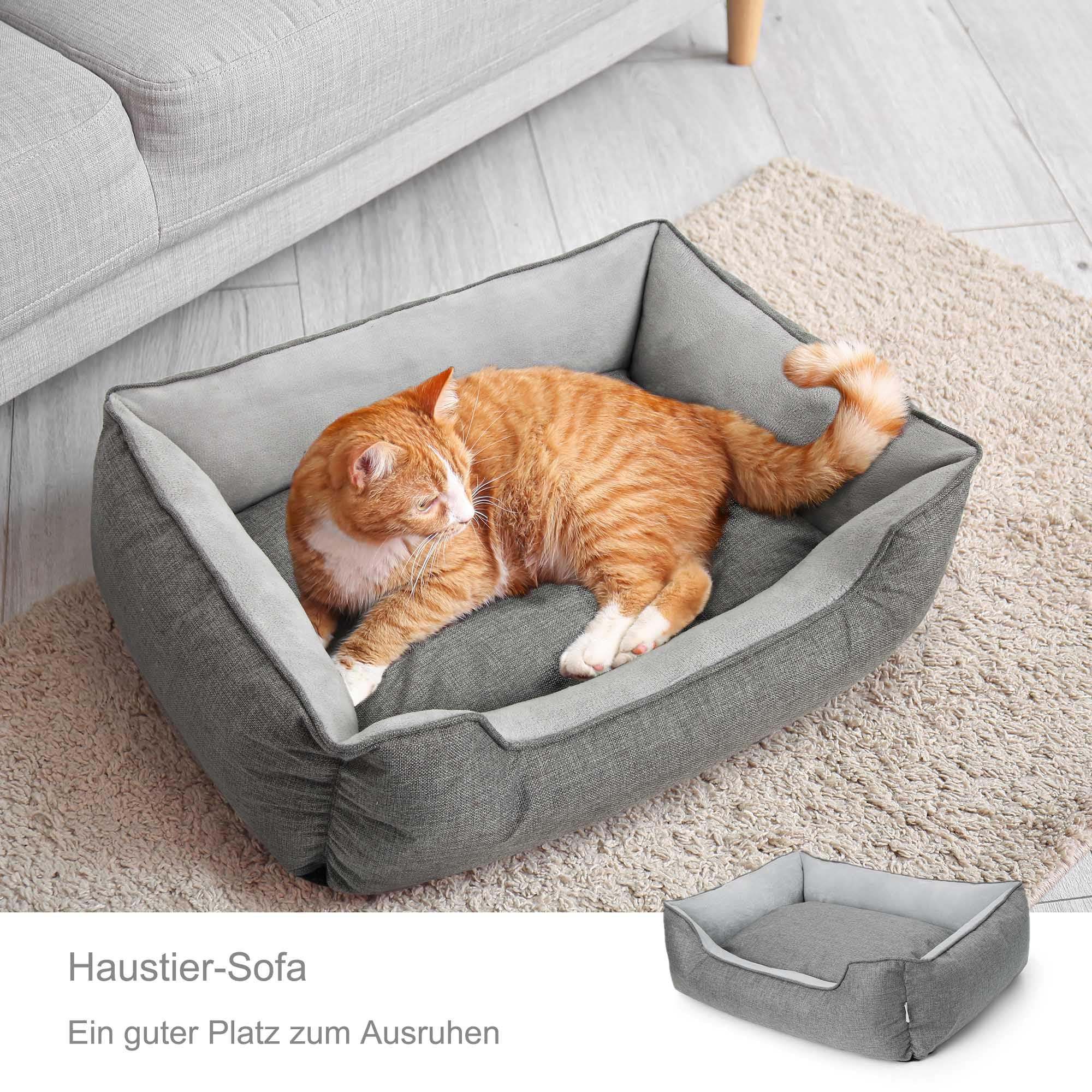 Lucky Sign Hundesofa Waschbar Orthopädisches Hundebett für Große & Kleine Hunde, Weiches Flauschiges Hundebett mit Abnehmbarem Bezug, 60x47x19cm - Grau