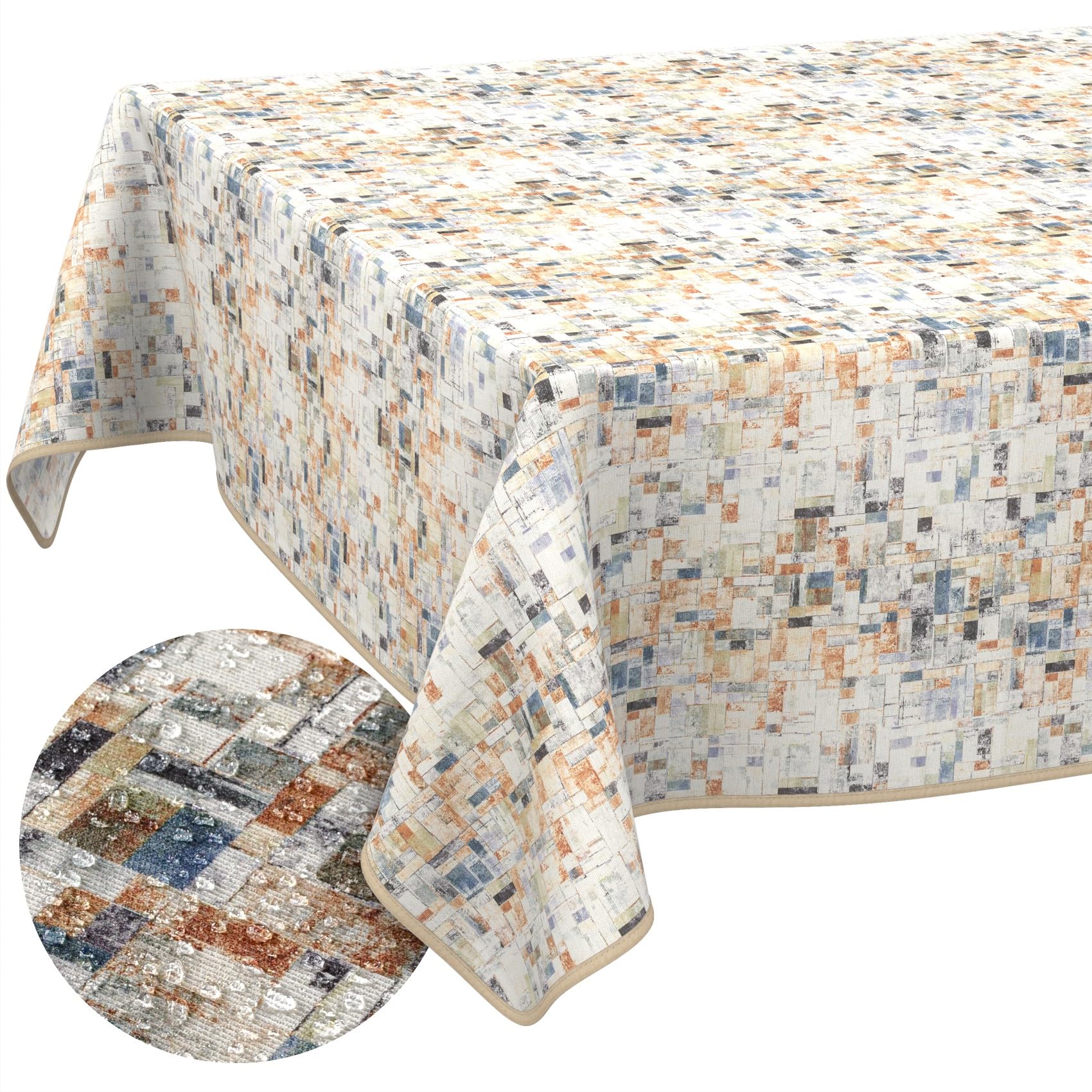ANRO Mantel Antimanchas Mosaico Madera con Dobladillo 240x140 cm