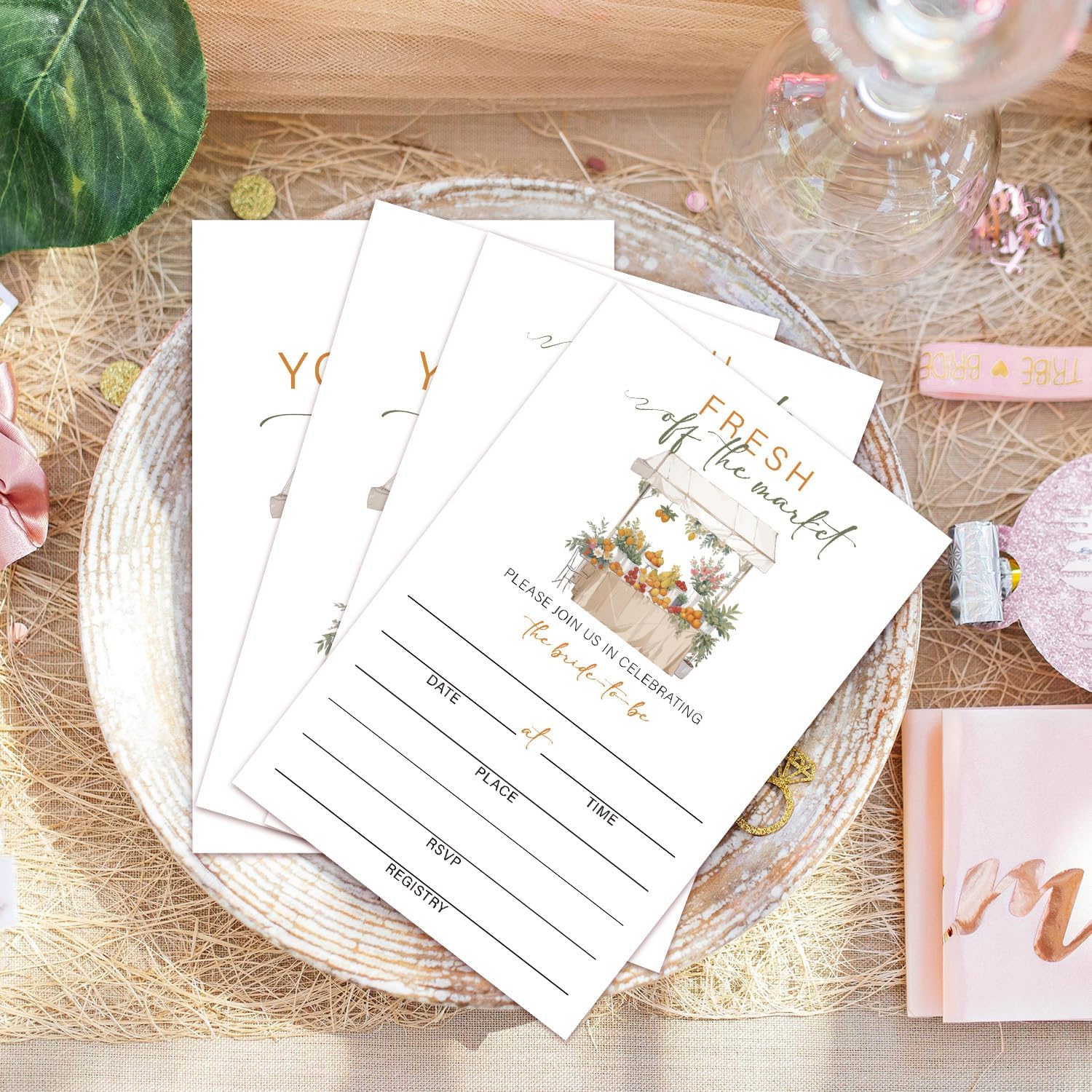 Fresh Off the Market Bridal Shower Invitations, Floral Wedding Shower Invitations, 25 Bridal Shower Invites With Envelopes, Engagement Party Supplies/HL 003