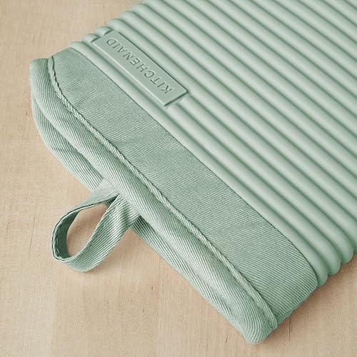 Miniatura 3 de KITCHENAID Juego de 2 guantes de horno de silicona suave acanalados, 7.5 x 13 pulgadas, color pistacho