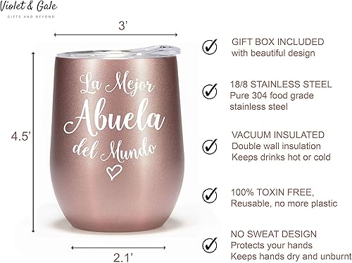 Miniatura 4 de Violet and Gale - Vaso de copa de vino de 12 onzas para mujer, regalo de cumpleaños para abuela española, regalo de cumpleaños de nieta, taza de