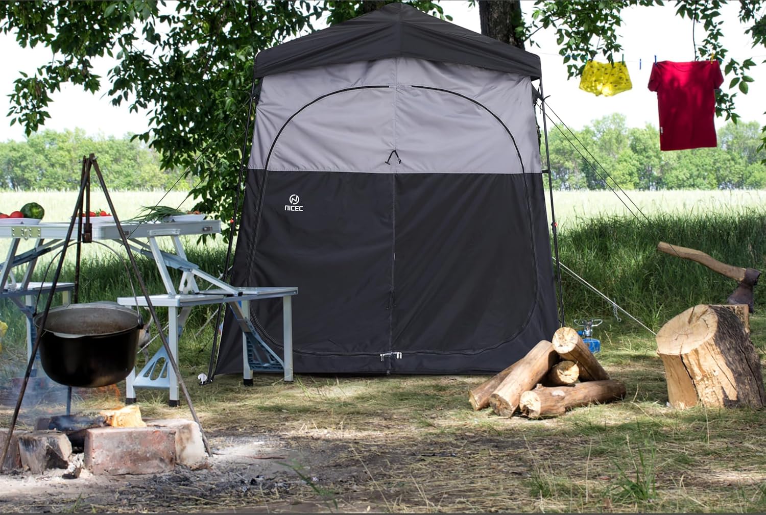 Camping Shower Tent (2 Room) + High Back Folding Camping Chair (2-Pack)